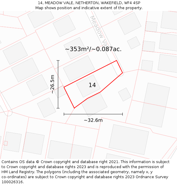 14, MEADOW VALE, NETHERTON, WAKEFIELD, WF4 4SP: Plot and title map
