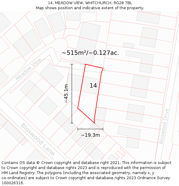 14, MEADOW VIEW, WHITCHURCH, RG28 7BL: Plot and title map