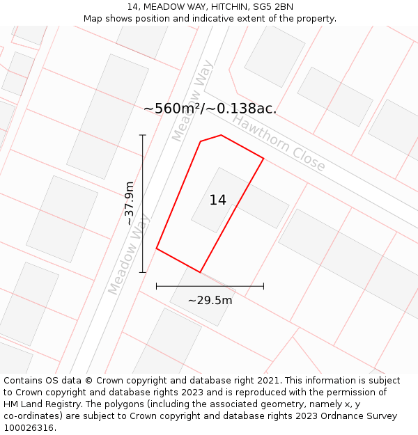 14, MEADOW WAY, HITCHIN, SG5 2BN: Plot and title map