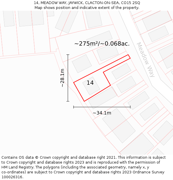 14, MEADOW WAY, JAYWICK, CLACTON-ON-SEA, CO15 2SQ: Plot and title map