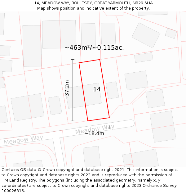 14, MEADOW WAY, ROLLESBY, GREAT YARMOUTH, NR29 5HA: Plot and title map