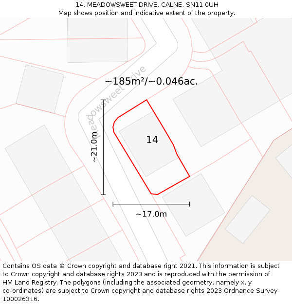 14, MEADOWSWEET DRIVE, CALNE, SN11 0UH: Plot and title map