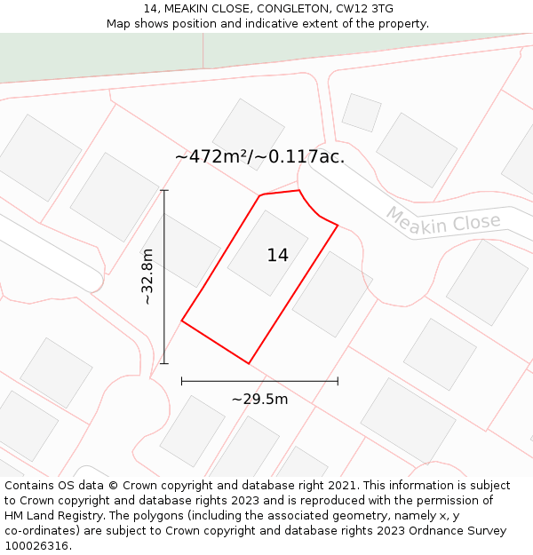 14, MEAKIN CLOSE, CONGLETON, CW12 3TG: Plot and title map
