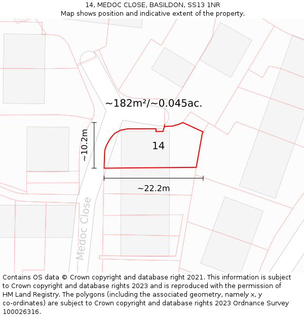 14, MEDOC CLOSE, BASILDON, SS13 1NR: Plot and title map