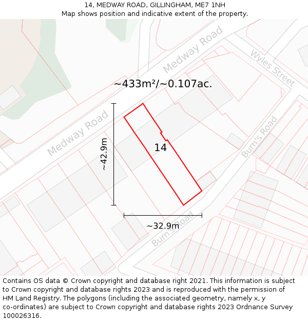 14, MEDWAY ROAD, GILLINGHAM, ME7 1NH: Plot and title map