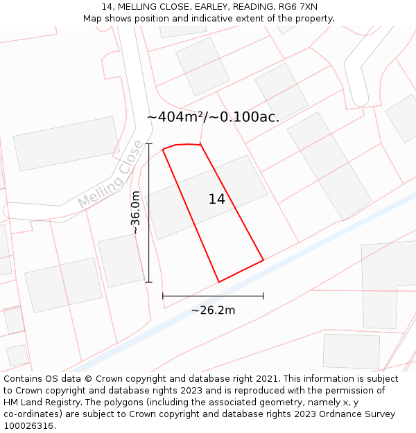 14, MELLING CLOSE, EARLEY, READING, RG6 7XN: Plot and title map