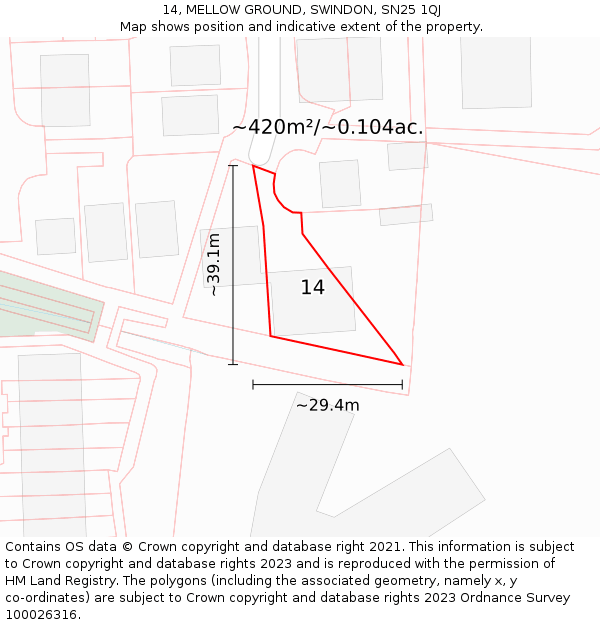 14, MELLOW GROUND, SWINDON, SN25 1QJ: Plot and title map