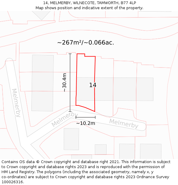 14, MELMERBY, WILNECOTE, TAMWORTH, B77 4LP: Plot and title map