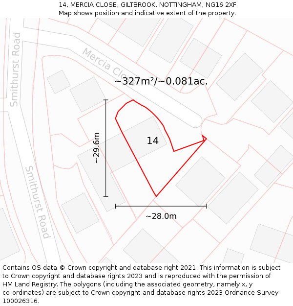 14, MERCIA CLOSE, GILTBROOK, NOTTINGHAM, NG16 2XF: Plot and title map