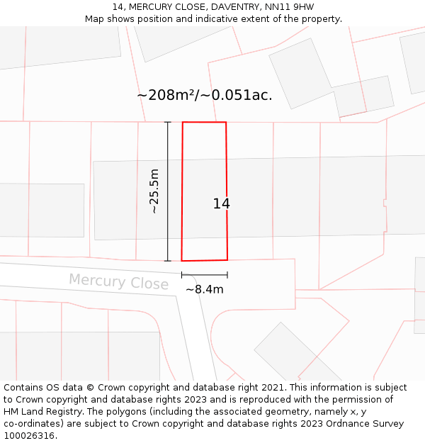 14, MERCURY CLOSE, DAVENTRY, NN11 9HW: Plot and title map