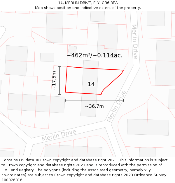 14, MERLIN DRIVE, ELY, CB6 3EA: Plot and title map