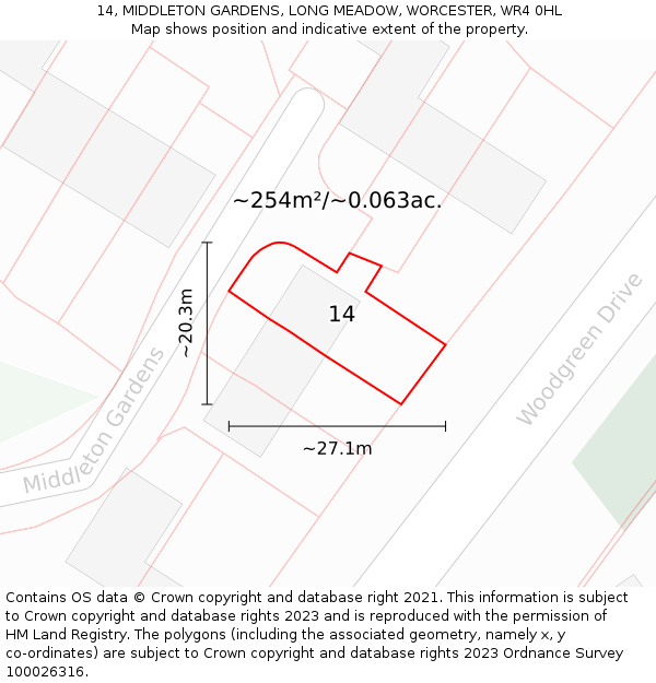 14, MIDDLETON GARDENS, LONG MEADOW, WORCESTER, WR4 0HL: Plot and title map