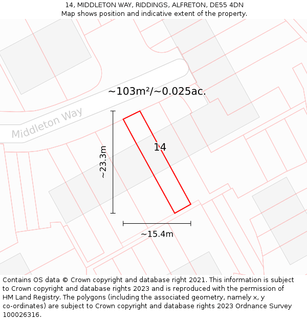 14, MIDDLETON WAY, RIDDINGS, ALFRETON, DE55 4DN: Plot and title map