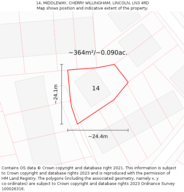 14, MIDDLEWAY, CHERRY WILLINGHAM, LINCOLN, LN3 4RD: Plot and title map