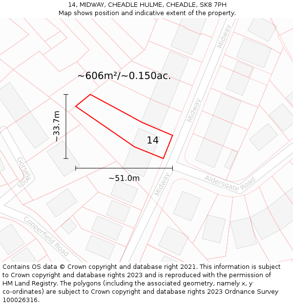 14, MIDWAY, CHEADLE HULME, CHEADLE, SK8 7PH: Plot and title map