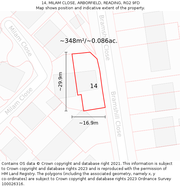14, MILAM CLOSE, ARBORFIELD, READING, RG2 9FD: Plot and title map