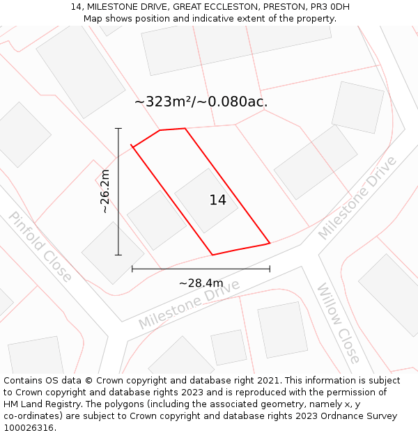 14, MILESTONE DRIVE, GREAT ECCLESTON, PRESTON, PR3 0DH: Plot and title map