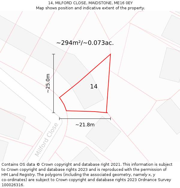 14, MILFORD CLOSE, MAIDSTONE, ME16 0EY: Plot and title map