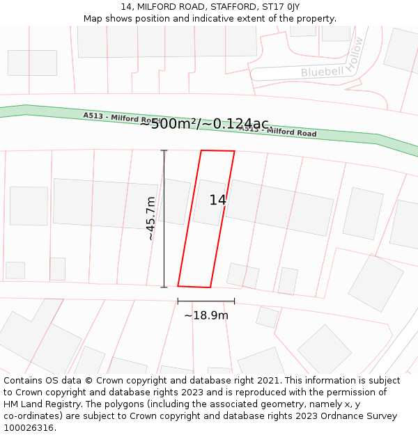 14, MILFORD ROAD, STAFFORD, ST17 0JY: Plot and title map