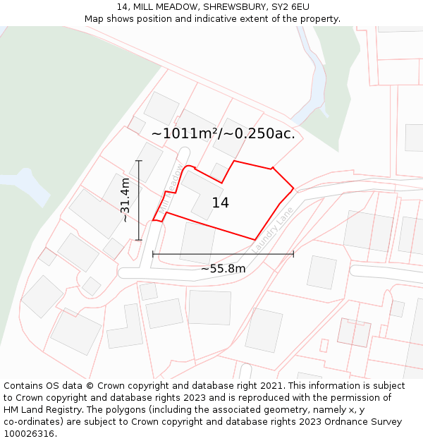 14, MILL MEADOW, SHREWSBURY, SY2 6EU: Plot and title map