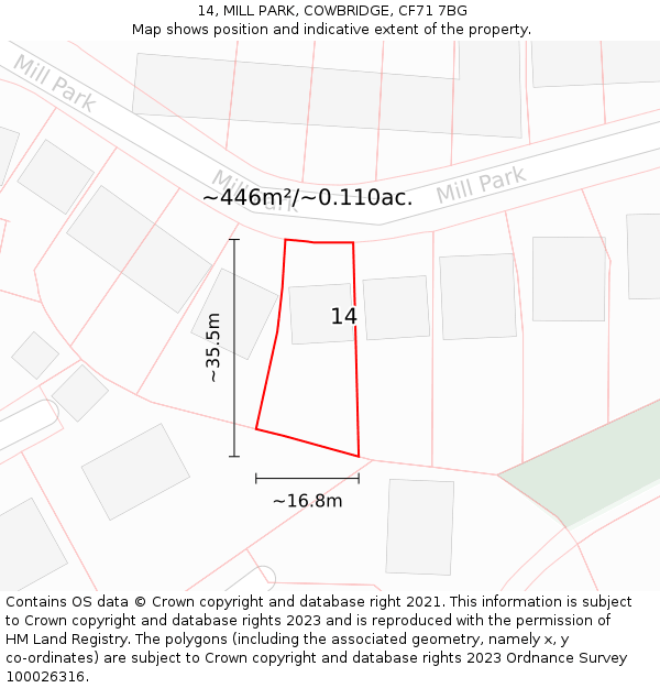 14, MILL PARK, COWBRIDGE, CF71 7BG: Plot and title map