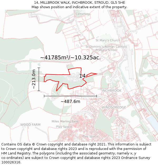 14, MILLBROOK WALK, INCHBROOK, STROUD, GL5 5HE: Plot and title map