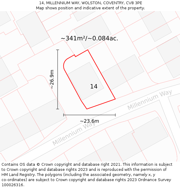 14, MILLENNIUM WAY, WOLSTON, COVENTRY, CV8 3PE: Plot and title map