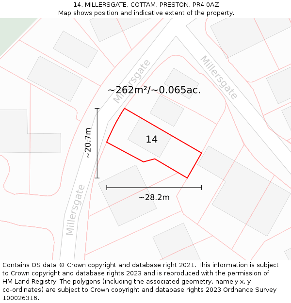 14, MILLERSGATE, COTTAM, PRESTON, PR4 0AZ: Plot and title map