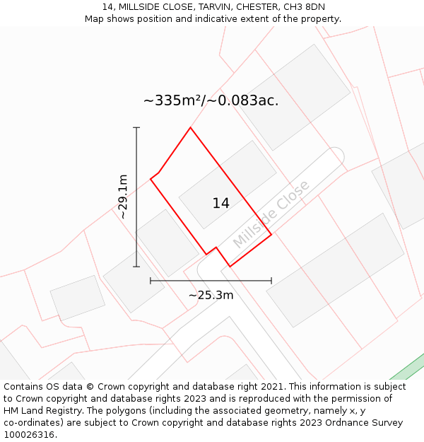 14, MILLSIDE CLOSE, TARVIN, CHESTER, CH3 8DN: Plot and title map