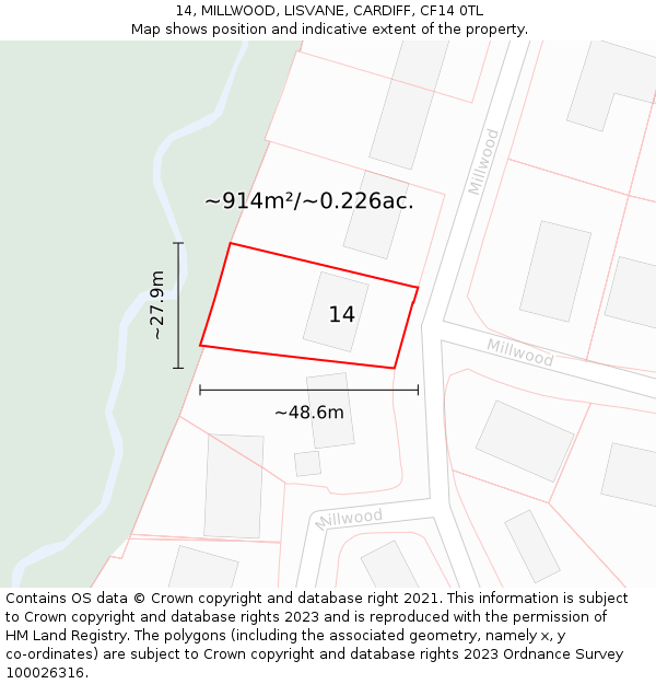 14, MILLWOOD, LISVANE, CARDIFF, CF14 0TL: Plot and title map