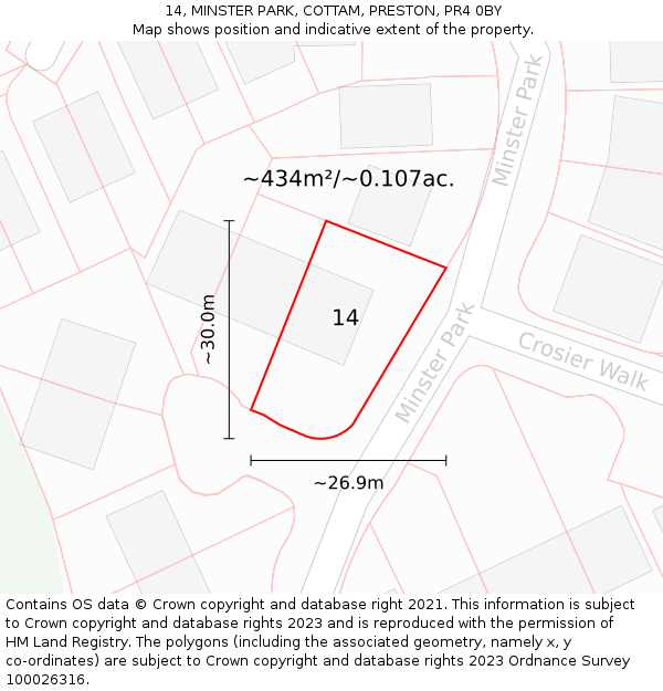 14, MINSTER PARK, COTTAM, PRESTON, PR4 0BY: Plot and title map