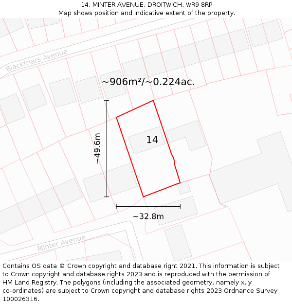 14, MINTER AVENUE, DROITWICH, WR9 8RP: Plot and title map