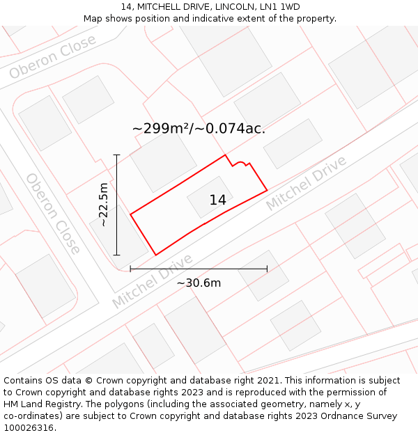 14, MITCHELL DRIVE, LINCOLN, LN1 1WD: Plot and title map