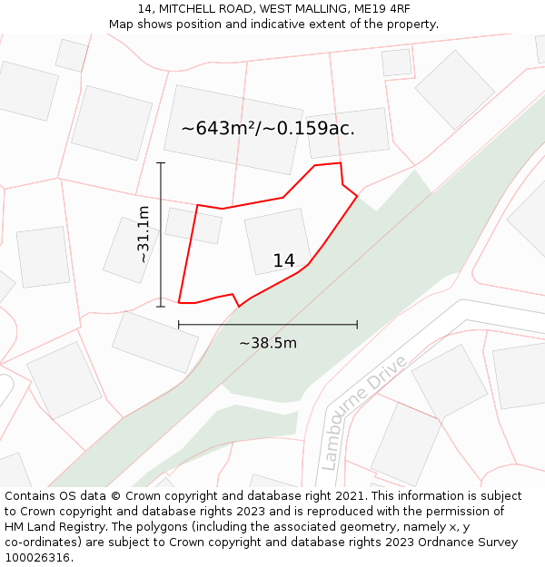 14, MITCHELL ROAD, WEST MALLING, ME19 4RF: Plot and title map