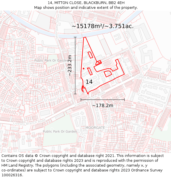 14, MITTON CLOSE, BLACKBURN, BB2 4EH: Plot and title map
