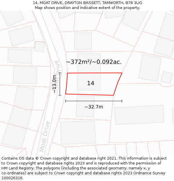 14, MOAT DRIVE, DRAYTON BASSETT, TAMWORTH, B78 3UG: Plot and title map