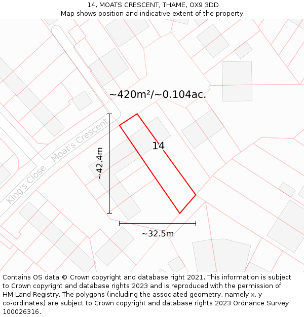 14, MOATS CRESCENT, THAME, OX9 3DD: Plot and title map