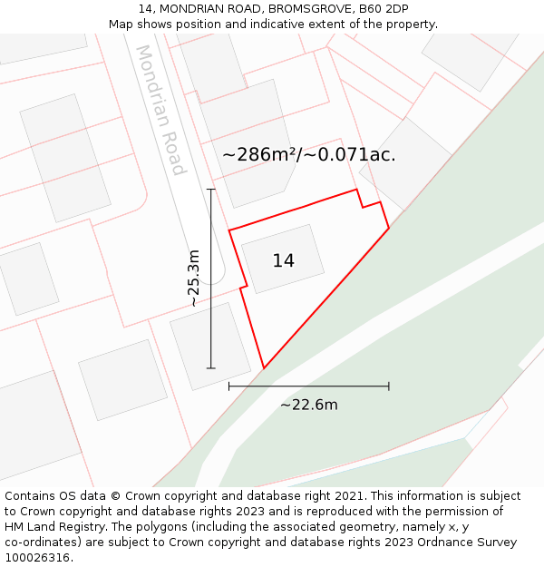 14, MONDRIAN ROAD, BROMSGROVE, B60 2DP: Plot and title map
