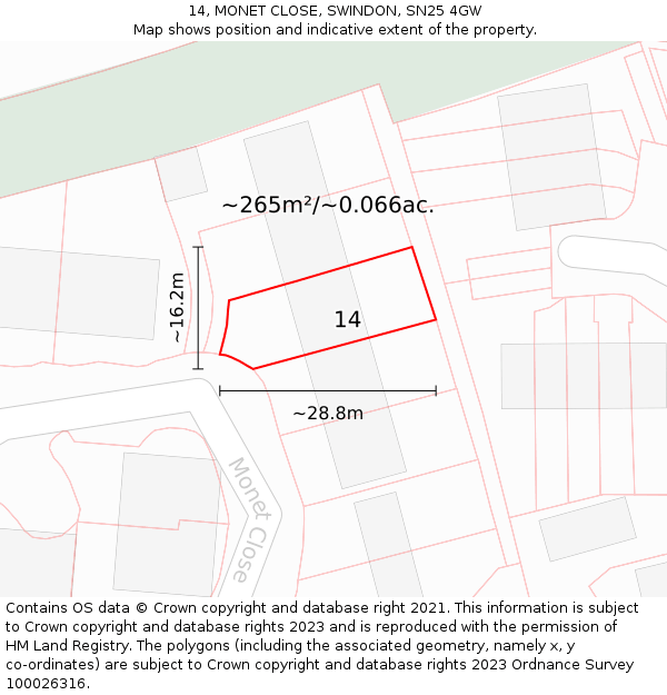 14, MONET CLOSE, SWINDON, SN25 4GW: Plot and title map