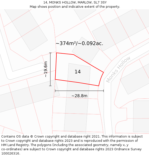 14, MONKS HOLLOW, MARLOW, SL7 3SY: Plot and title map