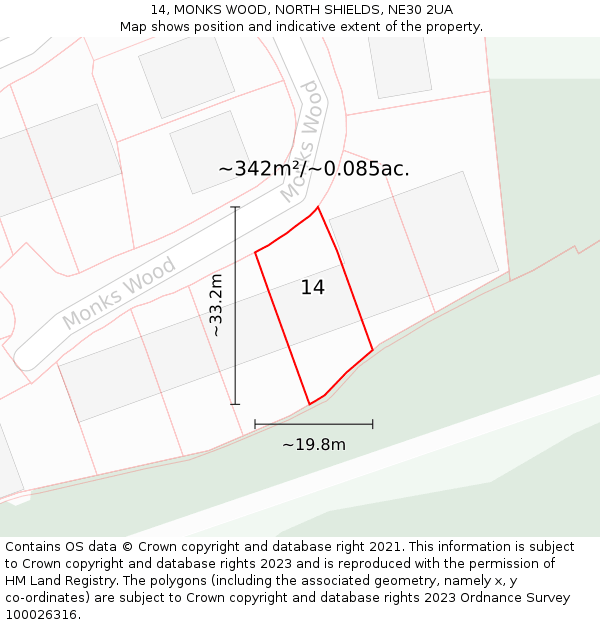14, MONKS WOOD, NORTH SHIELDS, NE30 2UA: Plot and title map