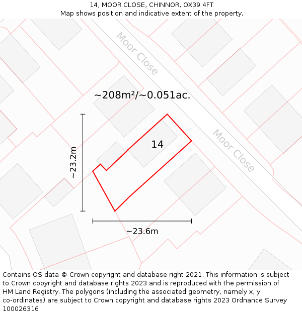 14, MOOR CLOSE, CHINNOR, OX39 4FT: Plot and title map