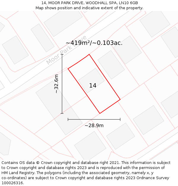 14, MOOR PARK DRIVE, WOODHALL SPA, LN10 6GB: Plot and title map