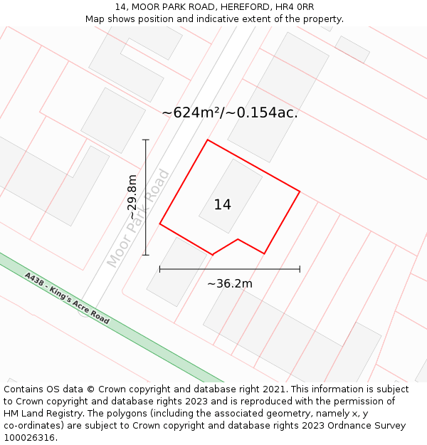 14, MOOR PARK ROAD, HEREFORD, HR4 0RR: Plot and title map