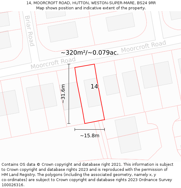 14, MOORCROFT ROAD, HUTTON, WESTON-SUPER-MARE, BS24 9RR: Plot and title map