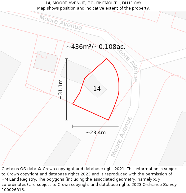 14, MOORE AVENUE, BOURNEMOUTH, BH11 8AY: Plot and title map