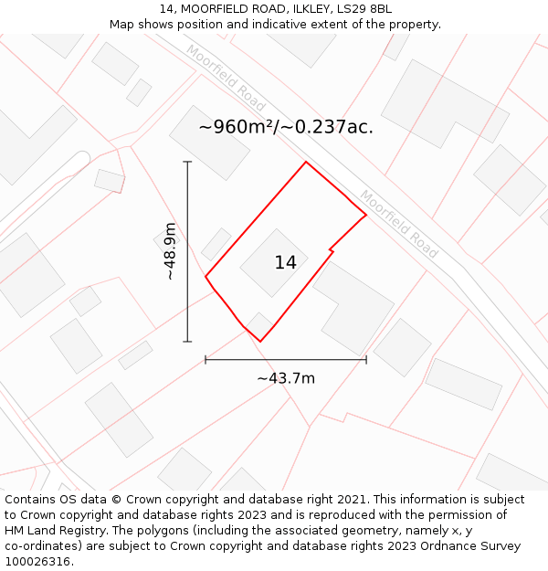 14, MOORFIELD ROAD, ILKLEY, LS29 8BL: Plot and title map