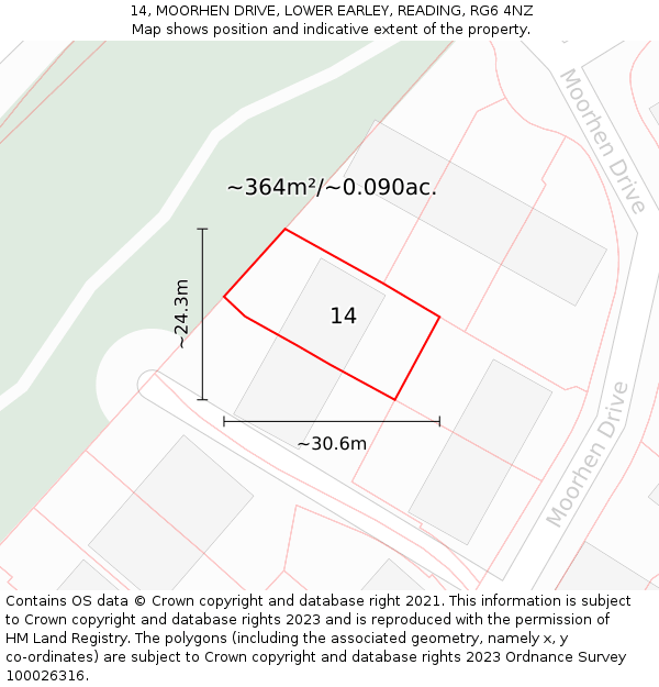 14, MOORHEN DRIVE, LOWER EARLEY, READING, RG6 4NZ: Plot and title map