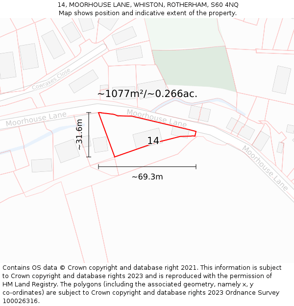 14, MOORHOUSE LANE, WHISTON, ROTHERHAM, S60 4NQ: Plot and title map