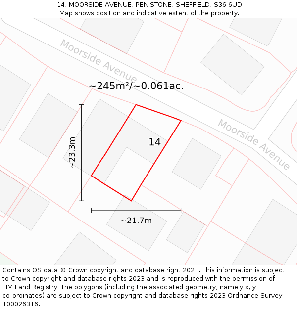 14, MOORSIDE AVENUE, PENISTONE, SHEFFIELD, S36 6UD: Plot and title map